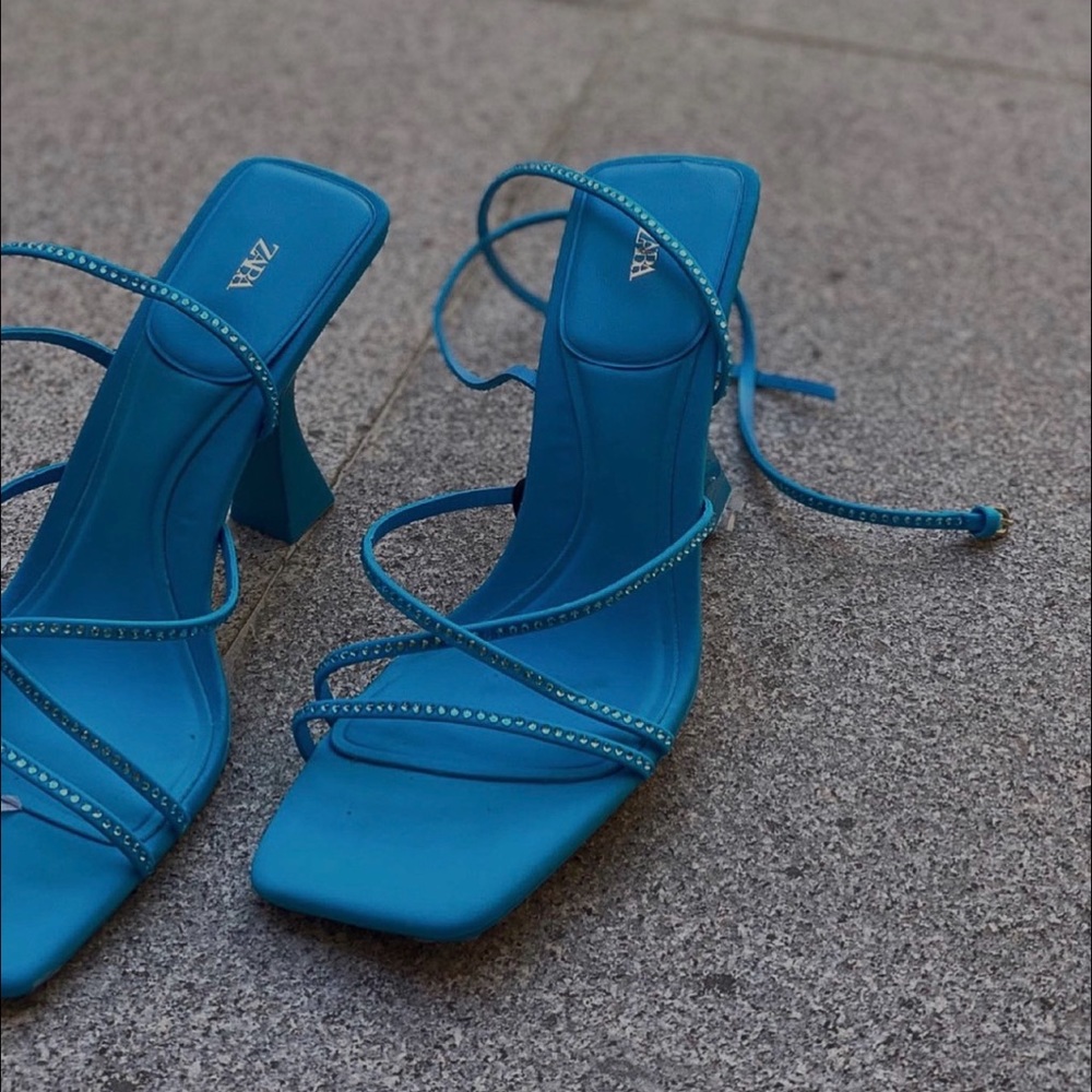 Zara Blue High Heel Rhinestone Sandals